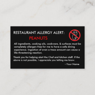 Restaurant et carte ICE pour les allergies aux ara