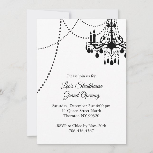 Restaurant Grand Opening with Chandelier Invitation (Front)