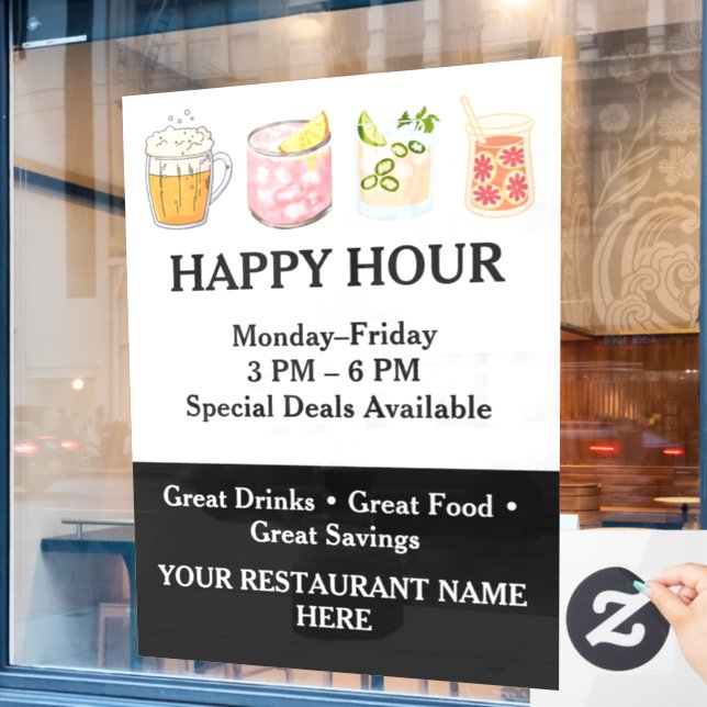 Restaurant Happy Hour Window Decal (Cafe Window)