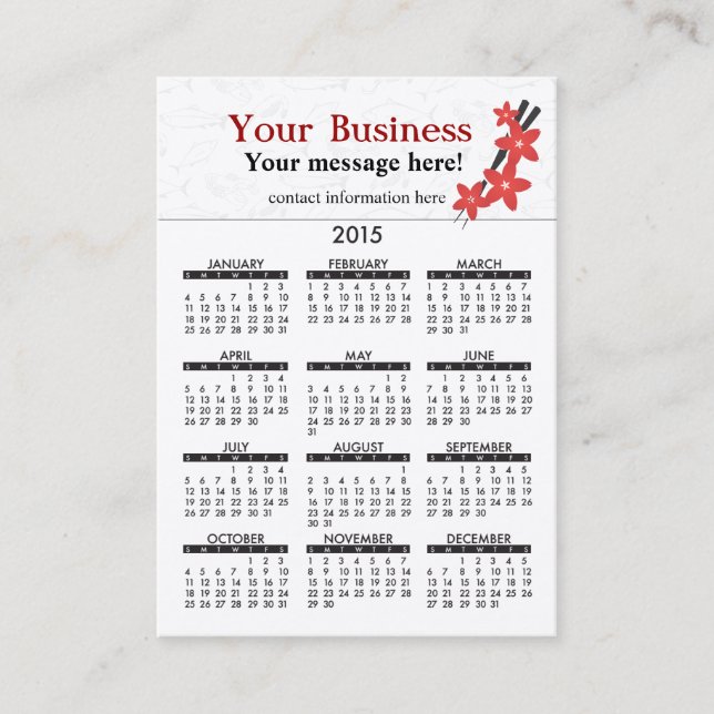 Restaurant japonais de calendrier de carte de (Devant)