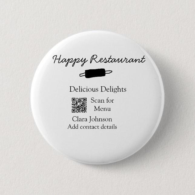 Restaurant name scan QR menu add contact details n 2 Inch Round Button (Front)