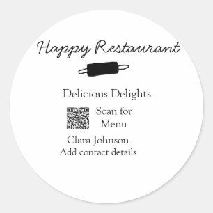 Restaurant name scan QR menu add contact details n Classic Round Sticker