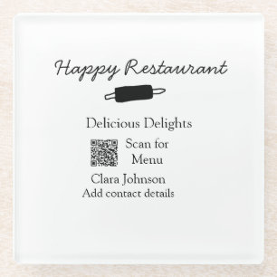 Restaurant name scan QR menu add contact details n Glass Coaster