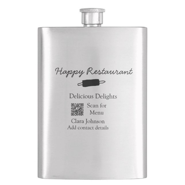 Restaurant name scan QR menu add contact details n Hip Flask (Front)