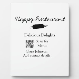 Restaurant name scan QR menu add contact details n Plaque