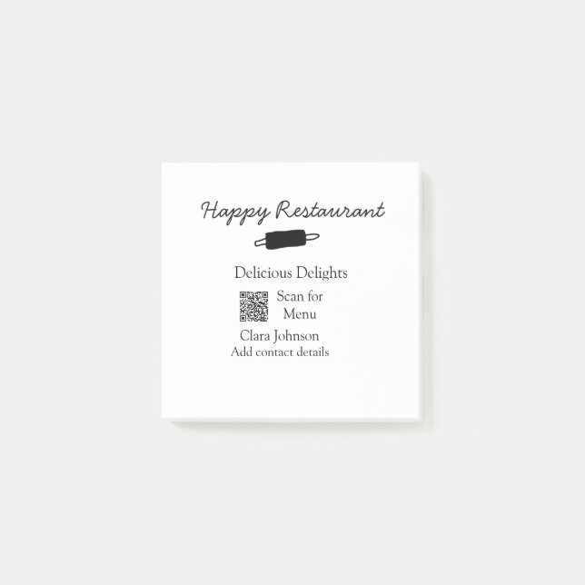Restaurant name scan QR menu add contact details n Post-it Notes (Front)
