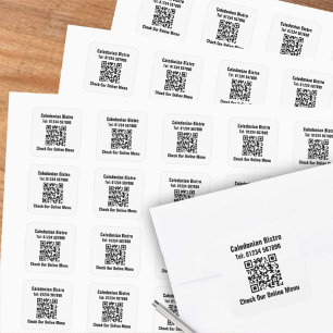 Restaurant Online Menu QR Code Square Sticker