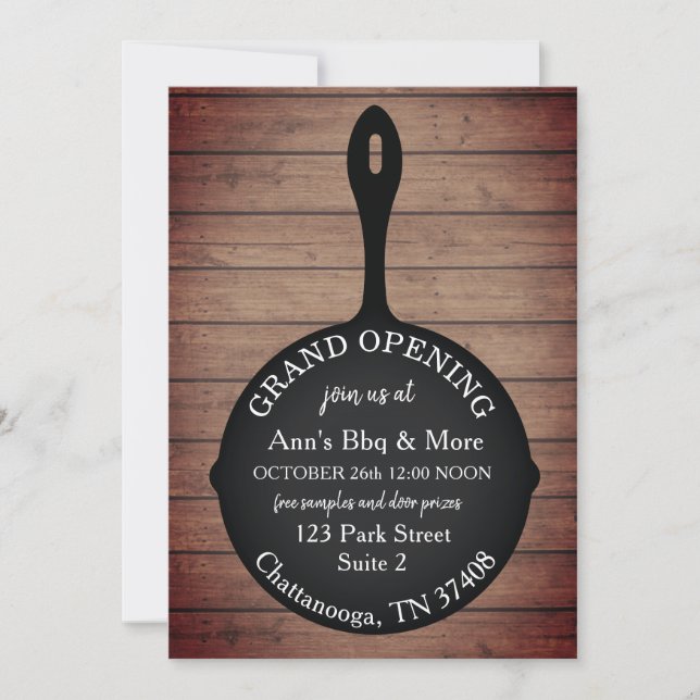 Restaurant Opening Grand Opening Rustic Skillet Invitation (Front)