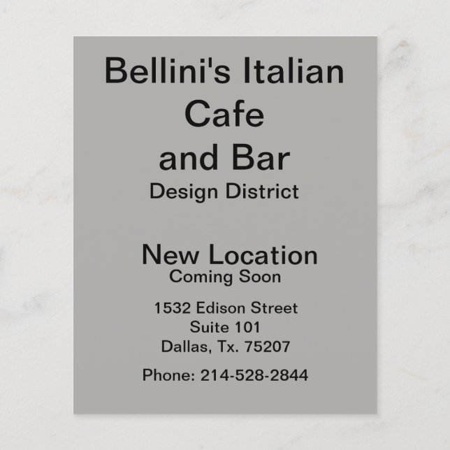Restaurant Opening, New Location Flyer (Back)