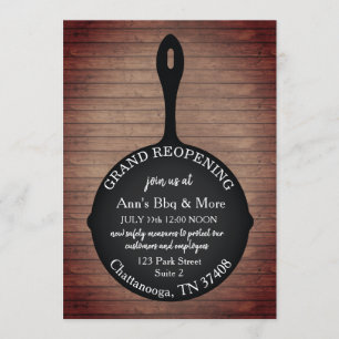 Restaurant Reopening Iron Skillet Wood Invitation