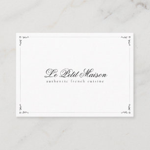 Restaurant Simple White Script Classic Reservation Business Card