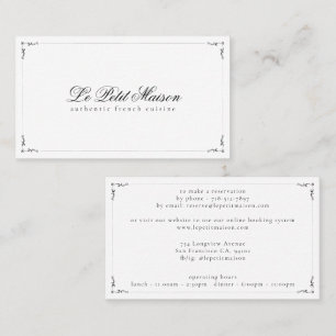 Restaurant Simple White Script Classic Reservation Business Card