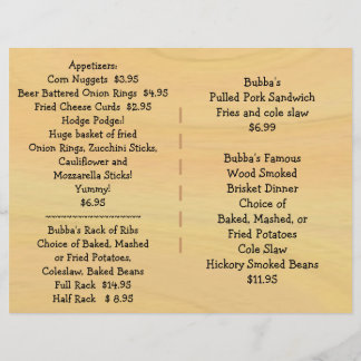 Restaurant Supply BBQ Menu