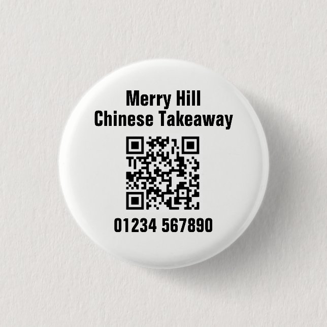 Restaurant Takeaway Online Menu QR Code 1 Inch Round Button (Front)
