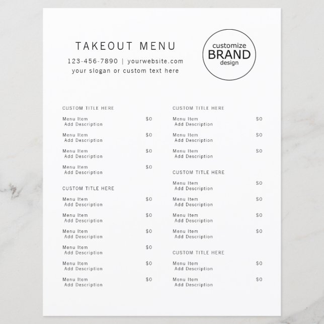 Restaurant Takeout Catering Minimalist Logo Menu (Front)