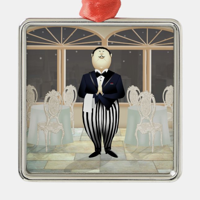 Restaurant Waiter Metal Ornament (Front)