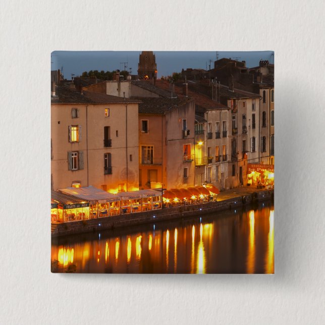 Restaurants along the l'Herault river. L'Herault 2 Inch Square Button (Front)