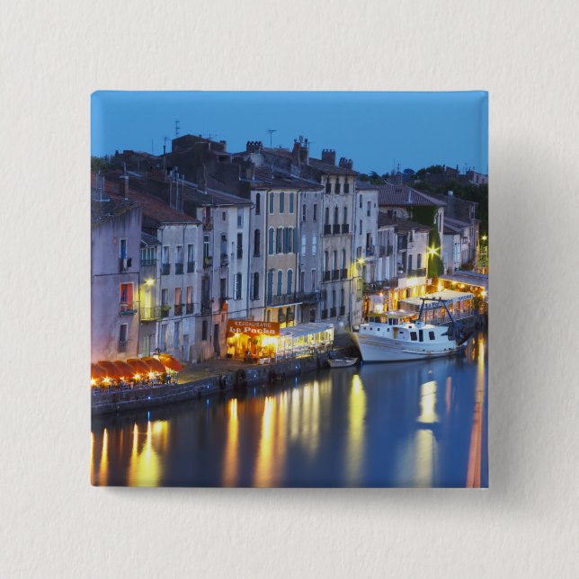 Restaurants along the l'Herault river. L'Herault 2 Inch Square Button (Front)
