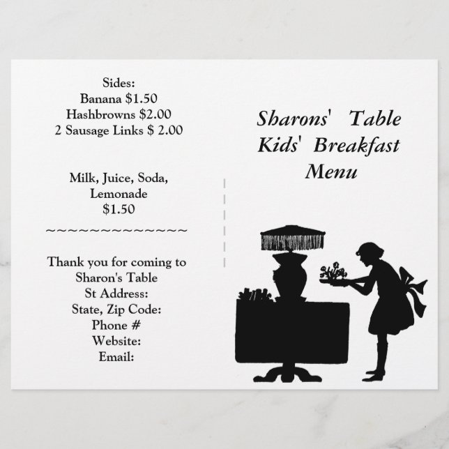 Restaurants, Enfants Menu Personnaliser (Devant)