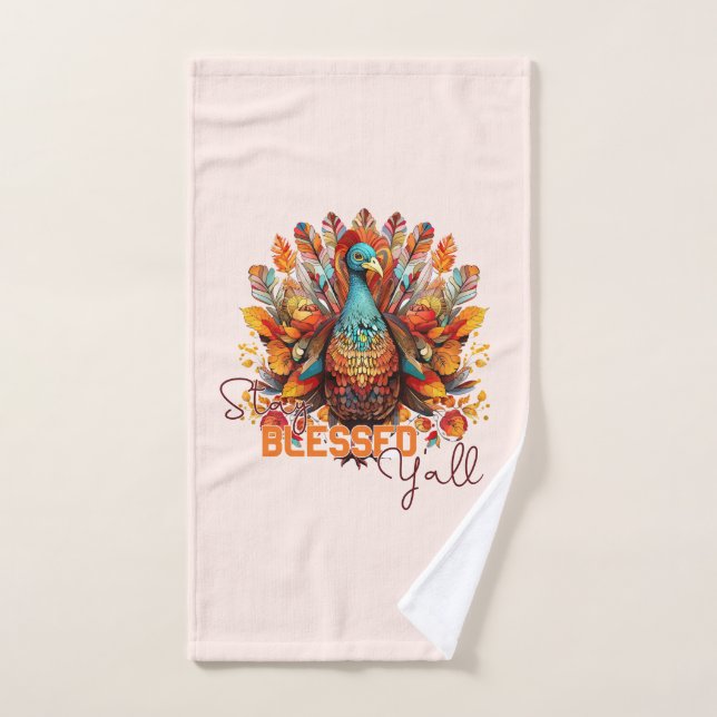 Restez béni Y'all avec une Turquie colorée (Serviette à main)