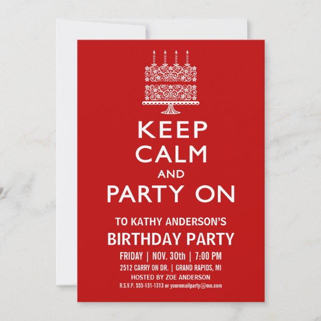 Restez calme et fêtez l'anniversaire Invitation (Devant)