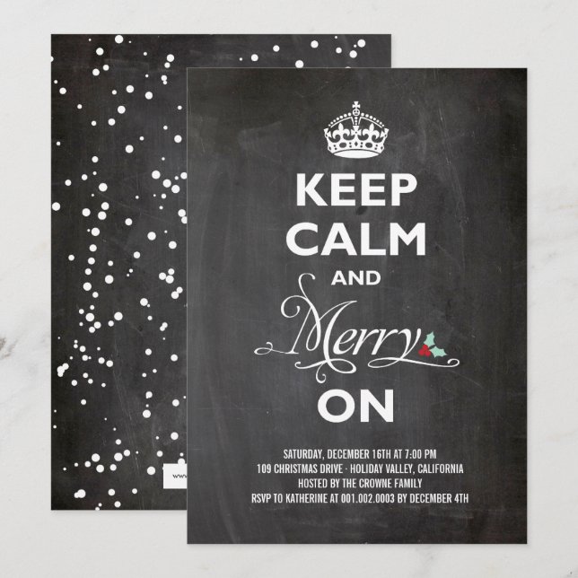 Restez Calme Joyeux Sur Chalkboard Invitation de f (Devant / Derrière)