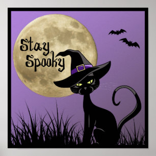 Restez Éffrayant Poster de chat Halloween Witchwee