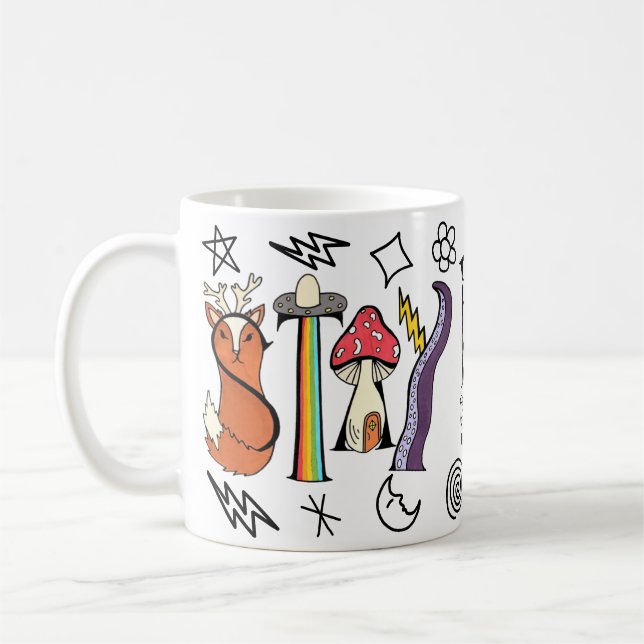 Restez Étrange Mug Avec Des Doodles (Gauche)