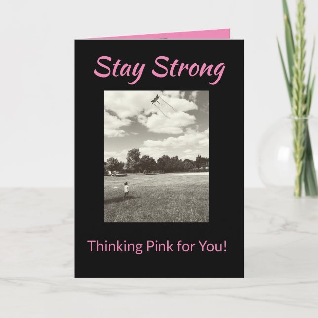 Restez fort Cancer Penser rose Carte de voeux (Devant)