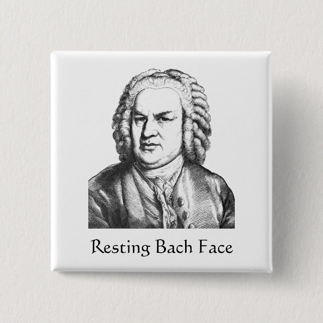 Resting Bach Face Classical Music Composer 2 Inch Square Button (Front)
