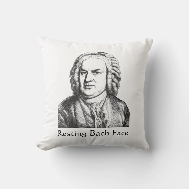 Resting Bach Face Classical Music Composer Throw Pillow (Front)