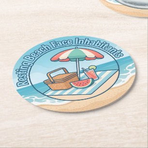 Resting Beach Face Inhabitants Round Paper Coaster
