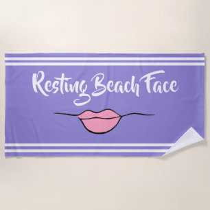 Resting Beach Face "Lips" Lavender Beach Towel