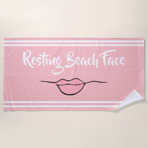 Resting Beach Face "Lips" Pink Beach Towel