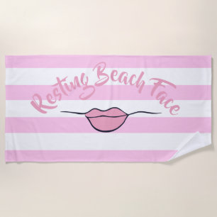 Resting Beach Face Striped Pink and White Towel