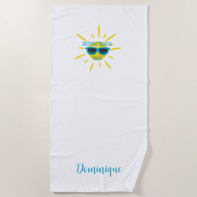Resting Beach Face Sunglasses Personalized Towel (Front)
