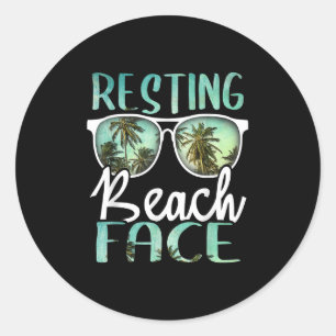Resting Beach Face Vintage Retro Funny Beach Vacat Classic Round Sticker
