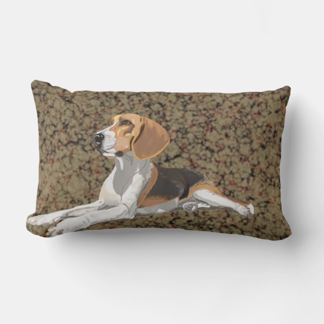 Resting Beagle against a marbled background Lumbar Pillow (Front)