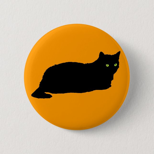 Resting Black Cat on Orange 2 Inch Round Button (Front)