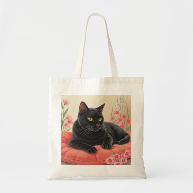 Resting Black Cat Tote Bag (Front)