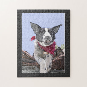 Resting Border Collie Heeler Mix Dog Sketch Art Jigsaw Puzzle