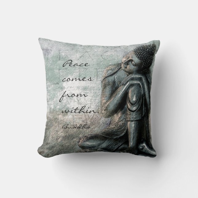 Resting Buddha with peace quote words of wisdom Throw Pillow (Front)