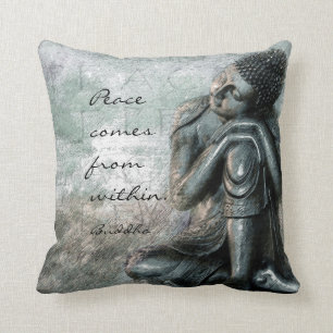 Resting Buddha with peace quote words of wisdom Throw Pillow