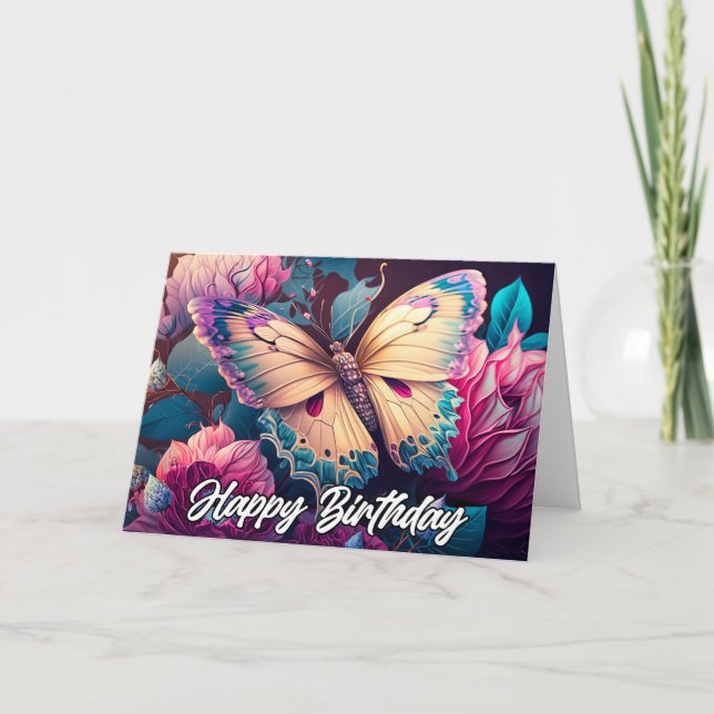 Resting Butterfly Design Happy Birthday Card (Front)