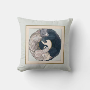 Resting Cats, Yin & Yang Throw Pillow