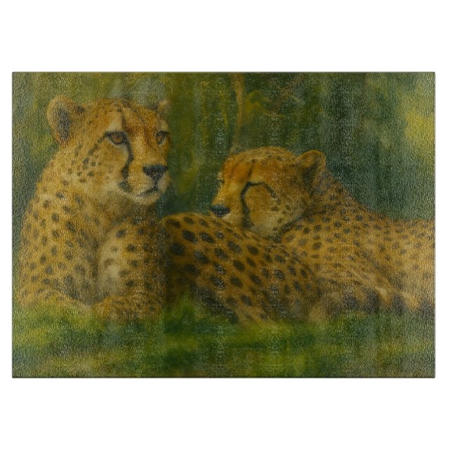 Resting Cheetah Duo in Forest Setting Cutting Board (Front)