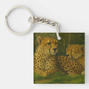 Resting Cheetah Duo in Forest Setting Keychain