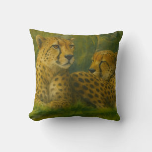 Resting Cheetah Duo in Forest Setting Throw Pillow