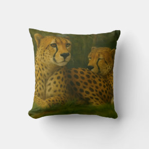 Resting Cheetah Duo in Forest Setting Throw Pillow