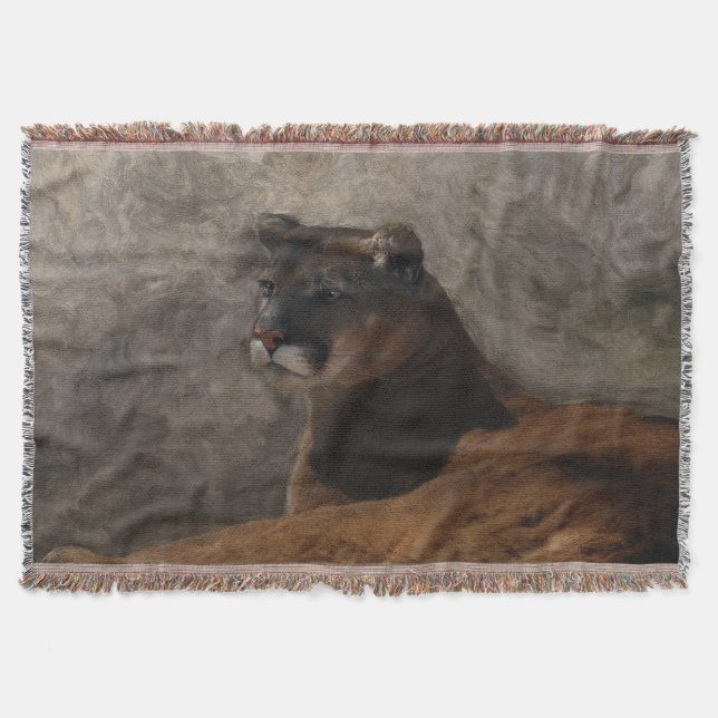 Resting Cougar Mountain Lion Wildlife Art Design Throw Blanket (Front)